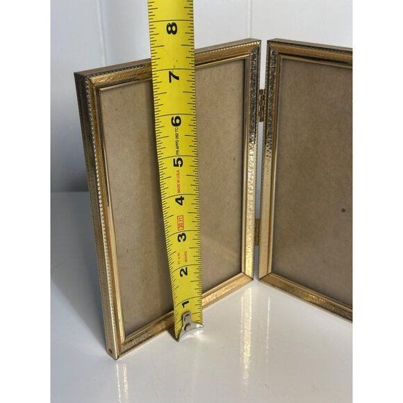 VTG Brass Double Picture Frame 7.25"x5.25"| Mid-Century Modern Hinged Gold Frame - Picture 5 of 6